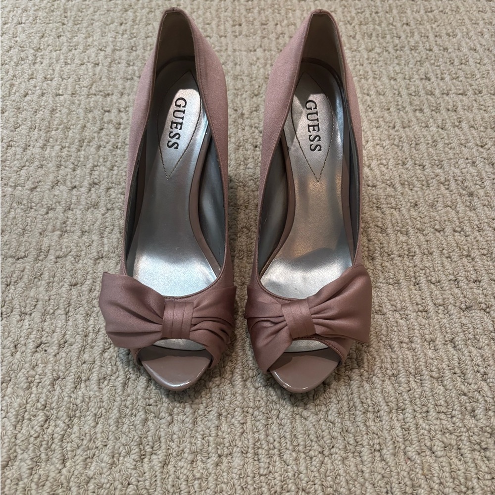 Guess Pink Peep Toe Heels with Bow Detail